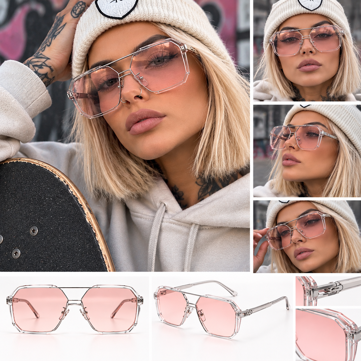 Retro Sonnenbrille Rosé – Y2K Streetstyle