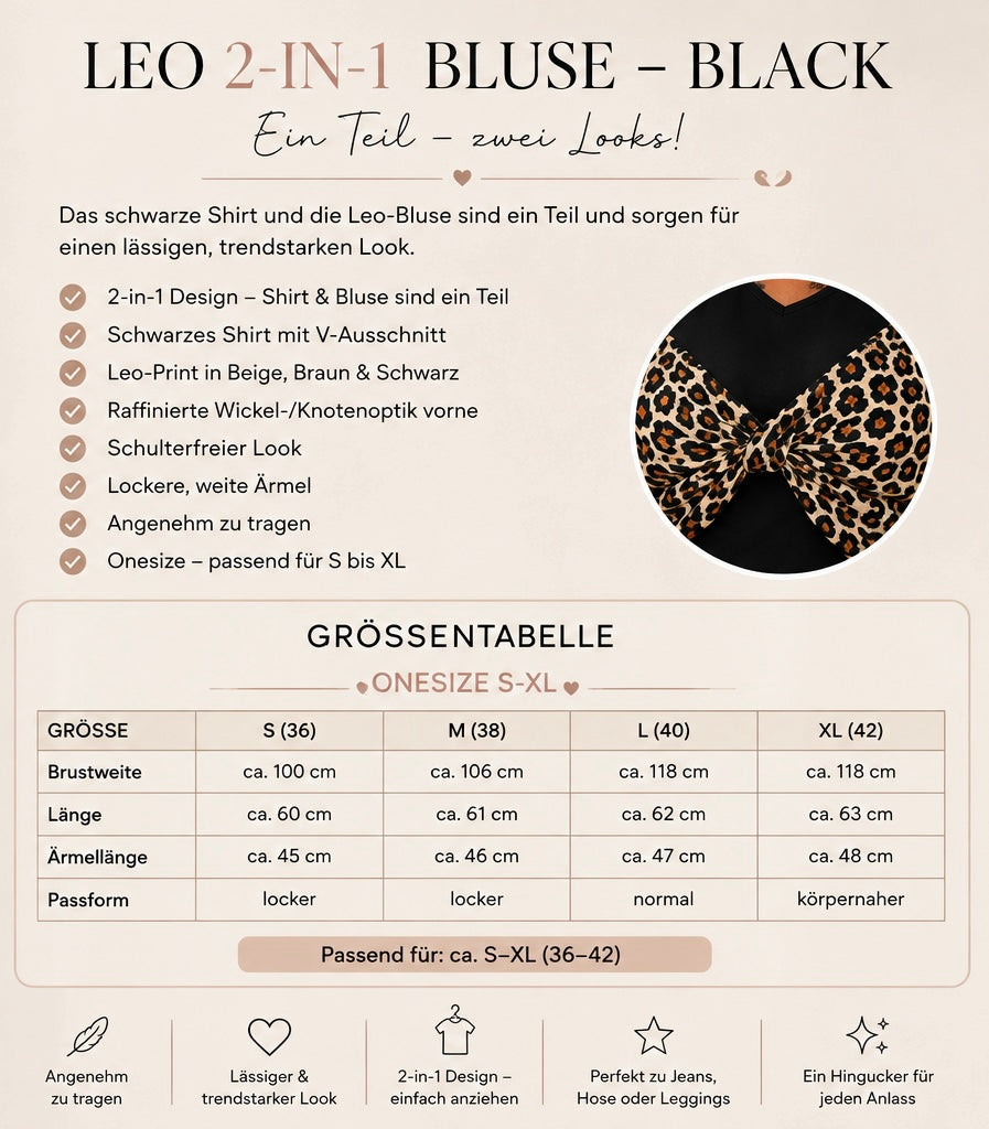Leo 2-in-1 Bluse – Black