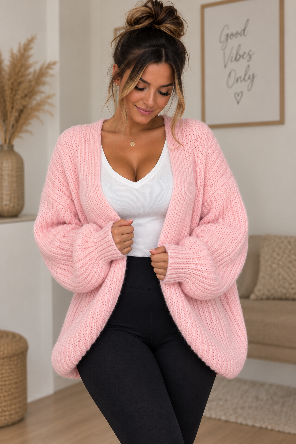 Rosa Oversize Strickjacke – Cozy & Chic