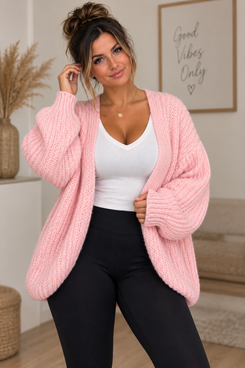 Rosa Oversize Strickjacke – Cozy & Chic
