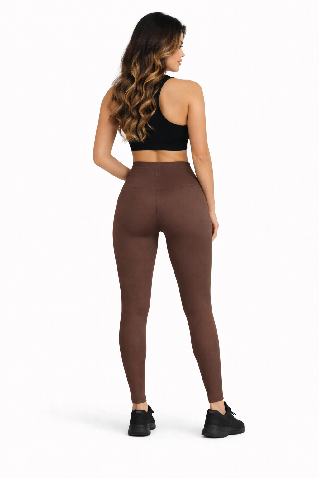 Formende High-Waist Leggings mit Reißverschluss Schoko